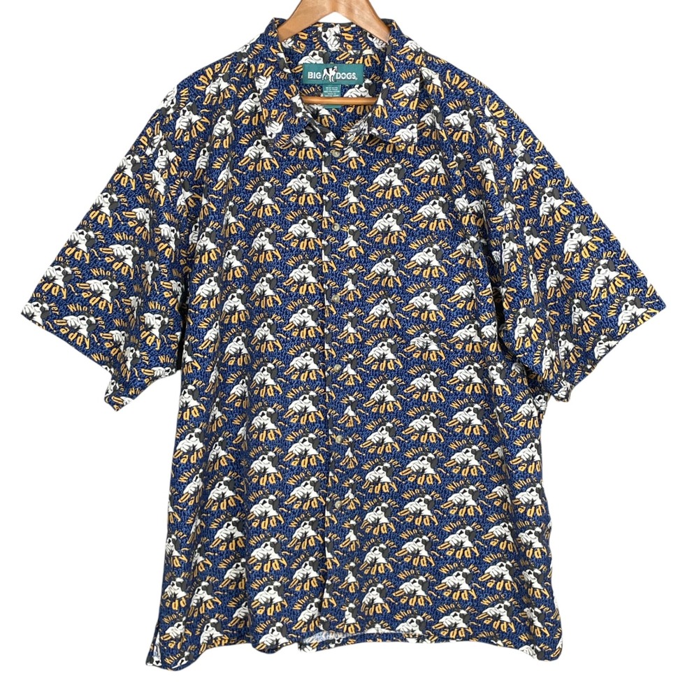 Vintage Big Dogs Mascot Print Hawaiian Shirt Mens 3X Graphic Novelty Whimsical